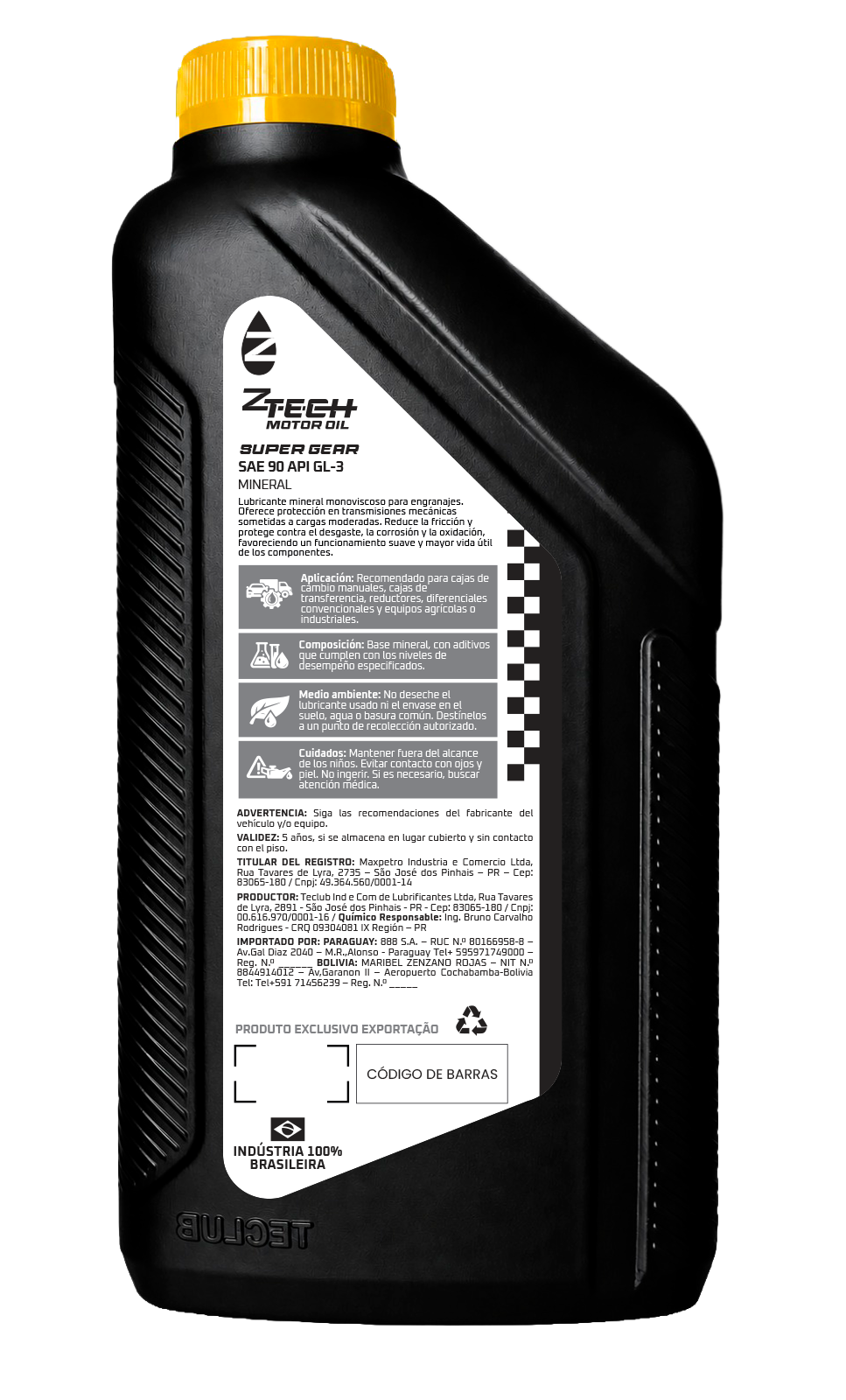 Dorso del envase de ZTECH MOTOR OIL Súper Gear SAE 90